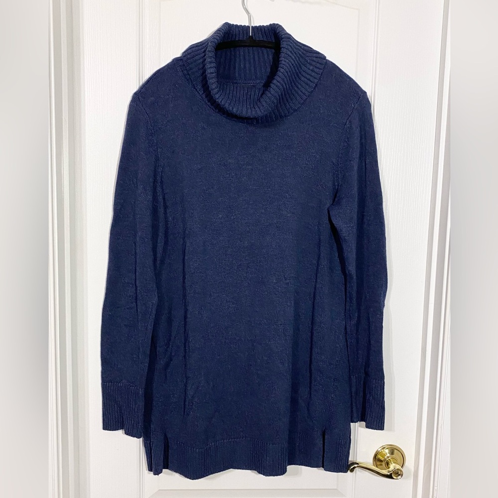 H By Halston Cowl Neck Knit Tunic Sweater Navy Blue Size Medium